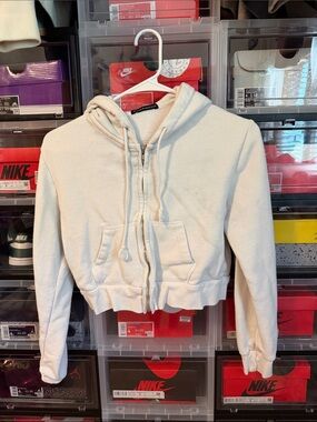 Brandy Melville Cream Zip-Up Hooded Sweatshirt